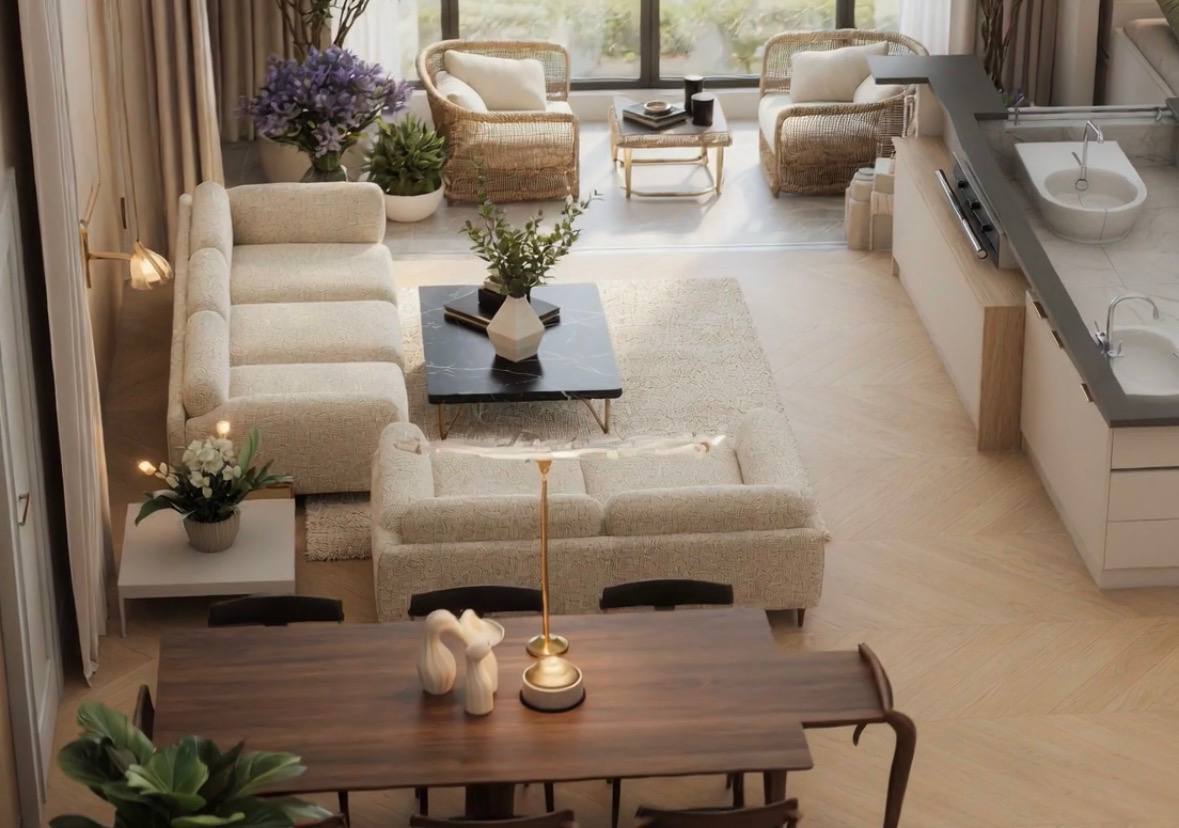 Warm open-plan living area